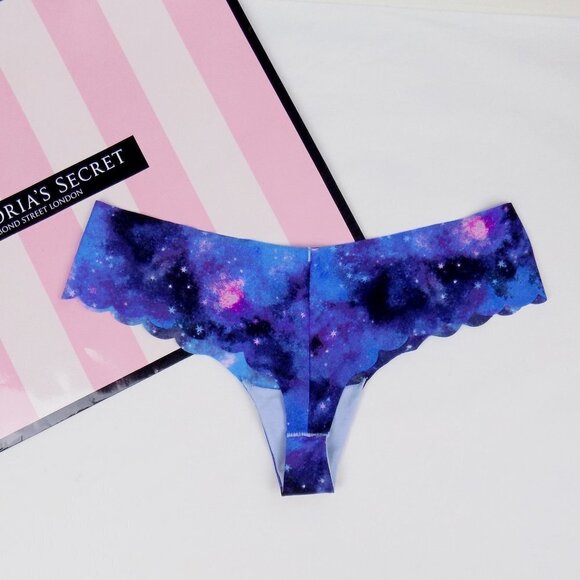 new! VICTORIA'S SECRET VS PINK no show scallop thong celestial stars - Picture 2 of 4